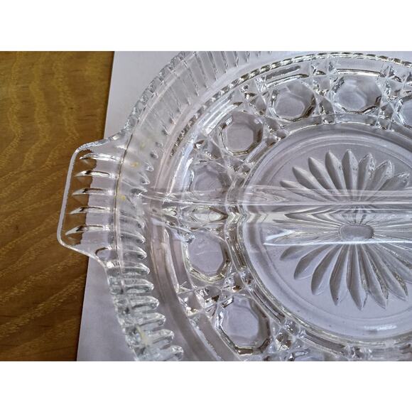 Vtg Federal Glass Windsor Clear Buttons Cane Divided Round Relish Dish - Picture 3 of 6